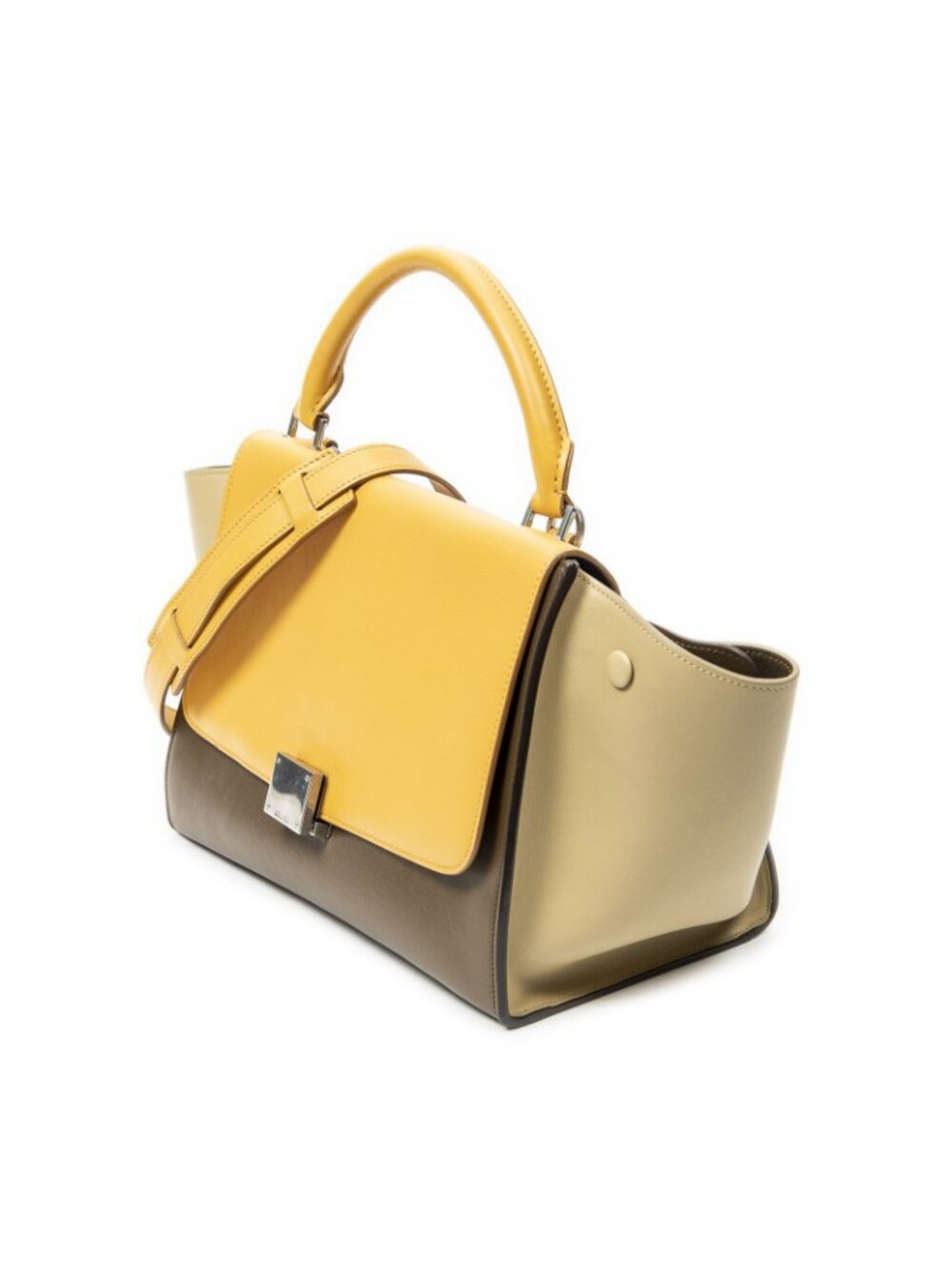 Celine Small Tricolor Trapeze Brown Orange Beige Calfskin Leather Messenger - Picture 2 of 10